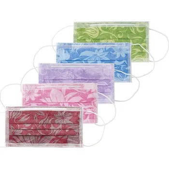 rouška Ústenky Floral s gumičkou 3-vrstvé, 50 ks, modré