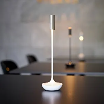 Venkovní osvětlení Sigor Nucandle LED dobíjecí stolní lampa, bílá/stříbrná, IP54, stmívatelná - Hlava Ø 2 cm bílá, stříbrná LED 1,6 W celkem - Doprava zdarma
