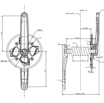 Klika na kolo BTWIN Převodník 38 zubů / 170 mm ČERNÁ