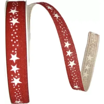 Stuha Vánoční stuha lněná STAR CHAIN RED červená 15mm x 20m ( 5,50 Kč/m) (Stuha vánoční, lněná, červená, jednostranný potisk )