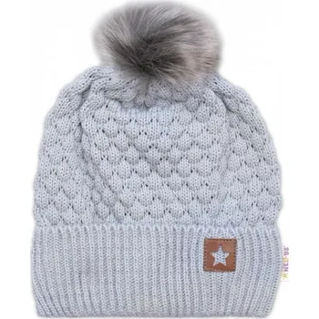 Čepice Zimní čepice Star s chlupáčkovou bambulkou - šedá, Velikost koj. oblečení 98-104 (2-4r)