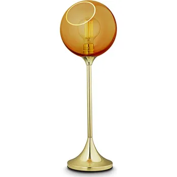 Lampička DESIGN BY US Stolní lampa Ballroom, jantar, sklo, foukané do úst, tlumené. - Ø stínidla 20 cm; Ø podstavce 16 cm jantar, zlato 1 x 40 W - Doprava zdarma