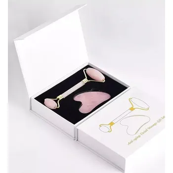 TEJPY.cz Sada masážního válečku na obličej a masážní pomůcky Gua Sha Rose Quartz