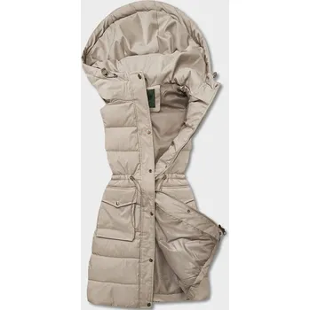 Dámská vesta Béžová dámská péřová vesta s kapucí (CAN-860) odstíny béžové XL (42)