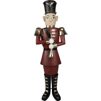 Bytová dekorace Červená kovová socha Louskáček s trubkou - 47*38*155cm