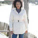 Prošívaná polodlouhá parka s páskem písková 54