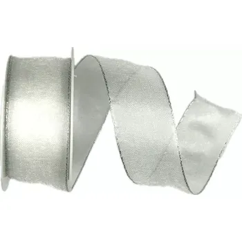 Stuha Stuha taftová BASIC WHITE SILVER bílo stříbrná 25mm x 3m (4,- Kč/m) (Stuha taftová, bílá, stříbrné okraje, transparentní, s drátkem )
