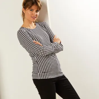 Strečové tričko s kulatým výstřihem a potiskem kohoutí stopy černá/bílá 42/44