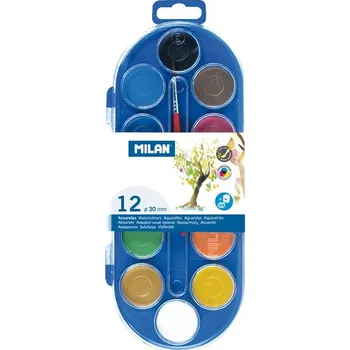 Výtvarná barva Vodové barvy MILAN prům. 30mm 12 barev