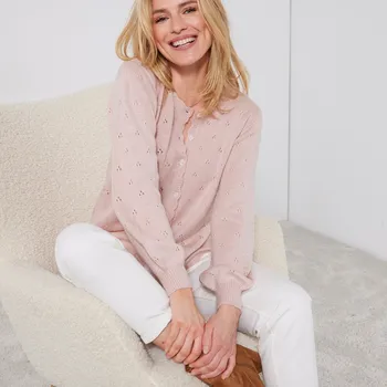 Dámský svetr Propínací svetr z úpletu pointelle růžová pudrová 54