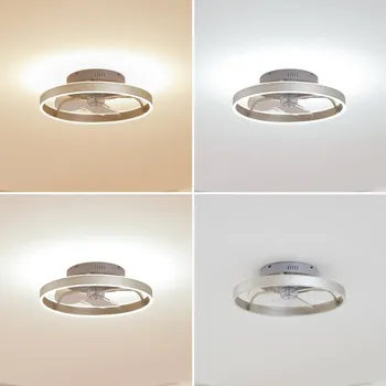 Lampička Lindby LED stropní ventilátor Momitu, stříbrný, tichý, Ø 50 cm - Stříška - Ø 26 cm, výška 5 cm stříbrně šedá, průhledná LED 36 W celkem - Doprava zdarma