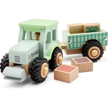 autíčko New Classic Toys Dřevěný traktor s přívěsem a zeleninou 11944