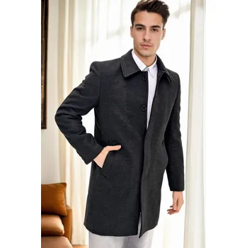 Pánská casual bunda PLT8365 DEWBERRY MEN'S COAT-STRAIGHT ANTHRACITE dewberry černá 3057814