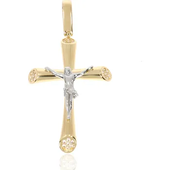 Přívěsek Zlatnictví Helios Velký zlatý kříž s Ježíšem a zirkony