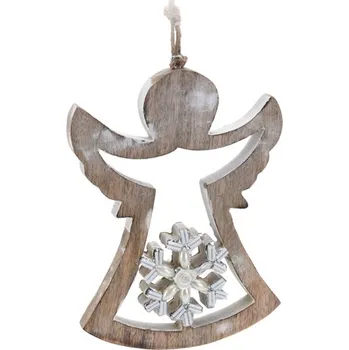Vánoční dekorace Vánoční dekorace, ozdoba dřevěná 18,5 cm, anděl s korálky, 1ks