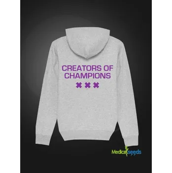 Pánská mikina Mikina Creators Of Champions s kapucí bez zipu - šedá s fialovým nápisem XXL