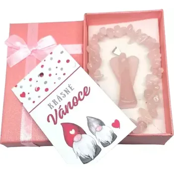 Vánoční dekorace Vánoční balení Andělského přívěsku a náramku z růženínu (včetně dárkové vánoční kartičky)