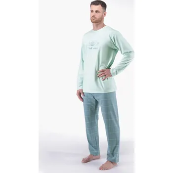 Pánské pyžamo Pánské pyžamo dlouhé 79177P šedé/měsíc vel.4XL - Gina