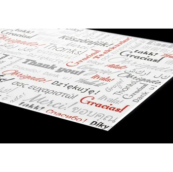 Obklad DIMEX | Plexisklo za kuchyňskou linku PGT-18060-094 | 180 x 60 cm | Nápisy děkuji + Plexisklo za kuchyňskou linku DIMEX v rozměru 180 x 60 cm, motiv Nápisy děkuji