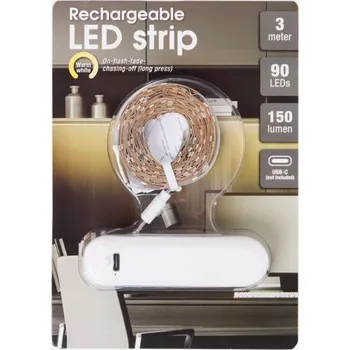 LED páska Nabíjecí LED pásek na baterie teple bílá 3m