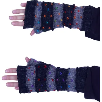 Rukavice Vlněné bezprstové rukavice Rainbow Hearts Black Stripes