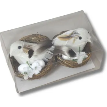 Velikonoční dekorace Dekorace - Ptáček v hnízdě 8cm bílý/přírodní 2ks