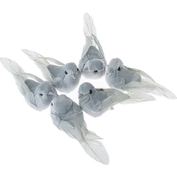 Vánoce Sada šedých ptáčků s klipem, 8,5 cm, 6 ks, šedá