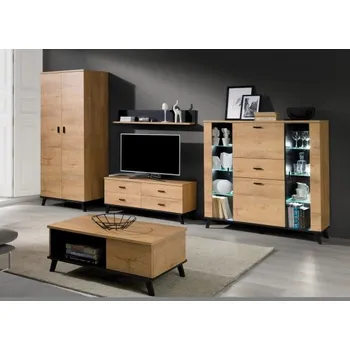 Obývací stěna Jurek Obývací stěna John 3 POLICE do skříně: BEZ dodatkových polic, LED osvětlení do vitríny: BEZ osvětlení