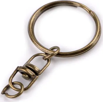 Kroužek na klíče Ø23 mm s obrtlíkem - staromosaz (50 ks)