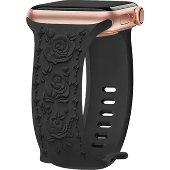 Příslušenství k chytrým hodinkám Řemínek gravírované růže pro Apple Watch 42/44/45/46/49mm Barva: Černá