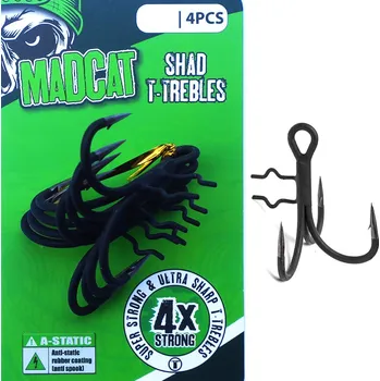 Rybářský háček MADCAT sumcový trojháček A-Static Shad T-Treble 1/0, 4ks (Trojháček na sumce pro použití s gumami při přívlači.)