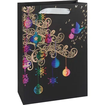 Dárková taška Taška vánoční dárková černá s barevným potiskem, 22,5 x 33,5 x 10 cm
