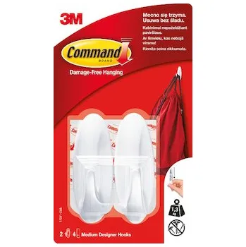 3M Designové oválné střední plastové háčky Command ™, 2 ks