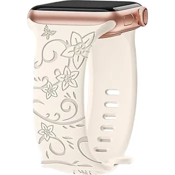 Řemínek gravírované květiny pro Apple Watch 42/44/45/46/49mm Barva: Narcis - slonová kost