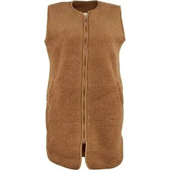 Dámské oblečení Vlnka Prodloužená vlněná vesta na zip hnědá velikost oblečení L