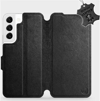 Pouzdro na mobilní telefon Kožené flip pouzdro Mobiwear - Samsung Galaxy S22 - Černé (Kožené knížkové pouzdro, obal, kryt na mobil Samsung Galaxy S22, Černé, materiál Genuine Leather, ochrana 360°, stojánek, silikonová vanička, magnetické zavírání)