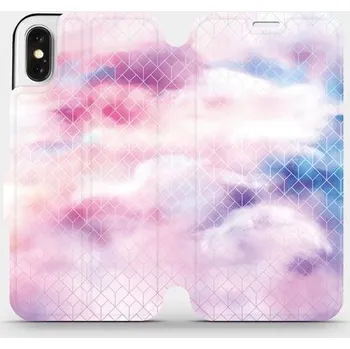 Pouzdro na mobilní telefon Flipové pouzdro Mobiwear - Apple iPhone X - MR02S Vodovkové obrazce (Knížkové flip pouzdro, obal, kryt na mobil Apple iPhone X - MR02S Vodovkové obrazce, materiál Umělá kůže + TPU - ochrana 360°, stojánek, silikonová vanička, magnetické zavírání)