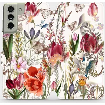 Pouzdro na mobilní telefon Flipové pouzdro Mobiwear - Samsung Galaxy S21 FE - MP01S Rozkvetlá louka (Knížkové flip pouzdro, obal, kryt na mobil Samsung Galaxy S21 FE - MP01S Rozkvetlá louka, materiál Umělá kůže + TPU - ochrana 360°, stojánek, silikonová vanička, magnetické zavírání