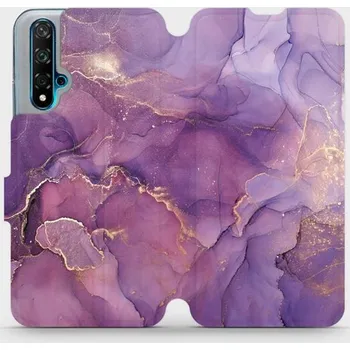 Pouzdro na mobilní telefon Flipové pouzdro Mobiwear - Huawei Nova 5T - VP20S Fialový mramor (Knížkové flip pouzdro, obal, kryt na mobil Huawei Nova 5T - VP20S Fialový mramor, materiál Umělá kůže + TPU - ochrana 360°, stojánek, silikonová vanička, magnetické zavírání)