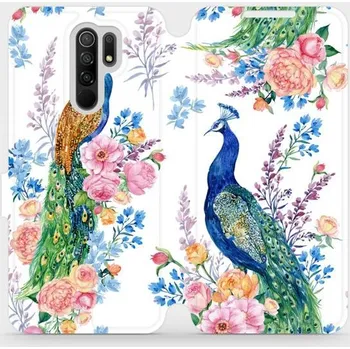 Pouzdro na mobilní telefon Flipové pouzdro Mobiwear - Xiaomi Redmi 9 - MX08S Pávi (Knížkové flip pouzdro, obal, kryt na mobil Xiaomi Redmi 9 - MX08S Pávi, materiál Umělá kůže + TPU - ochrana 360°, stojánek, silikonová vanička, magnetické zavírání)