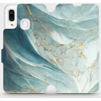 Pouzdro na mobilní telefon Flipové pouzdro Mobiwear - Samsung Galaxy A40 - VP34S Zelenkavý a zlatavý mramor (Knížkové flip pouzdro, obal, kryt na mobil Samsung Galaxy A40 - VP34S Zelenkavý a zlatavý mramor, materiál Umělá kůže + TPU - ochrana 360°, stojánek, silikonová vanička,)