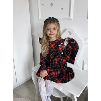 Dívčí šaty Zuzi handmade Vánoční kárované šaty 122 červená