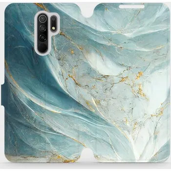 Pouzdro na mobilní telefon Flipové pouzdro Mobiwear - Xiaomi Redmi 9 - VP34S Zelenkavý a zlatavý mramor (Knížkové flip pouzdro, obal, kryt na mobil Xiaomi Redmi 9 - VP34S Zelenkavý a zlatavý mramor, materiál Umělá kůže + TPU - ochrana 360°, stojánek, silikonová vanička, magnetické)