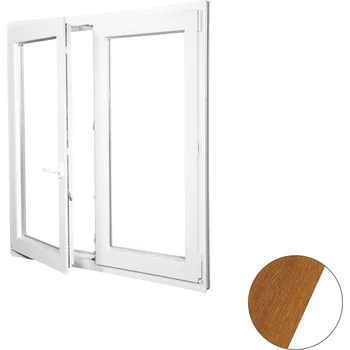 Okno ALUPLAST Plastové okno dvoukřídlé zlatý dub/bílé 140x150 Otvírání: Levé, Zasklení: Dvojsklo Ug= 1,1