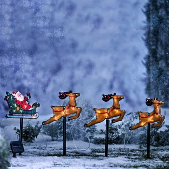 Vánoce 3Pagen Solární dekorace Santa Claus se soby Sáně 21 x 15,4 cm, sobi každý 25,4 cm.