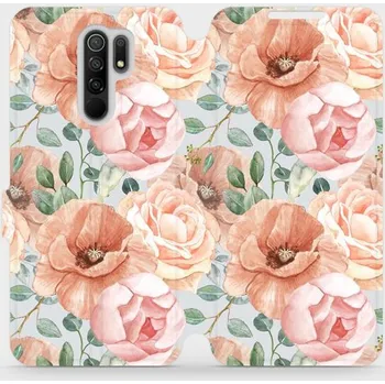 Pouzdro na mobilní telefon Flipové pouzdro Mobiwear - Xiaomi Redmi 9 - MP02S Pastelové květy (Knížkové flip pouzdro, obal, kryt na mobil Xiaomi Redmi 9 - MP02S Pastelové květy, materiál Umělá kůže + TPU - ochrana 360°, stojánek, silikonová vanička, magnetické zavírání)