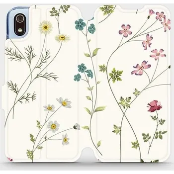 Pouzdro na mobilní telefon Flipové pouzdro Mobiwear - Xiaomi Redmi 7A - MD03S Tenké rostlinky s květy (Knížkové flip pouzdro, obal, kryt na mobil Xiaomi Redmi 7A - MD03S Tenké rostlinky s květy, materiál Umělá kůže + TPU - ochrana 360°, stojánek, silikonová vanička, magnetické)
