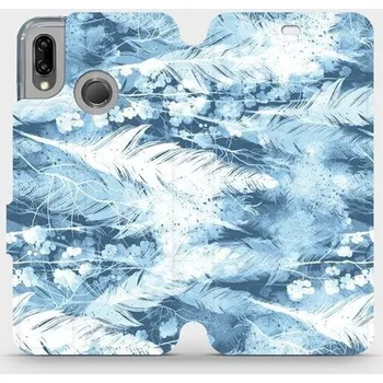 Pouzdro na mobilní telefon Flipové pouzdro Mobiwear - Huawei P20 Lite - M058S Světle modrá horizontální pírka (Knížkové flip pouzdro, obal, kryt na mobil Huawei P20 Lite - M058S Světle modrá horizontální pírka, materiál Umělá kůže + TPU - ochrana 360°, stojánek, silikonová vanička,