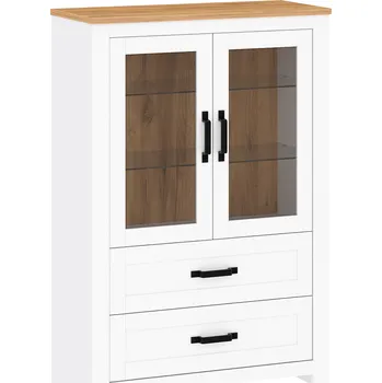 Komoda Vitrína LANZETTE K, bílá alba/dub craft zlatý