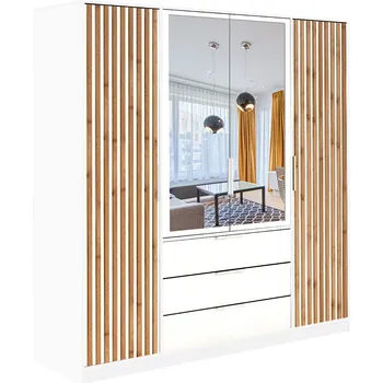 Šatní skříň STO Šatní skříň BALI D4 LUX 196 cm, Bílá / Dub Votan